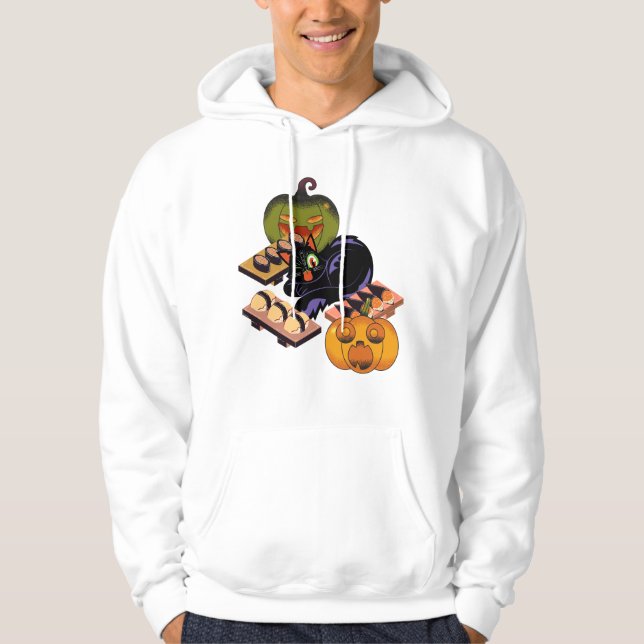 Dum blinkande katt & chockad pumpa sushi-fest hoodie (Framsida)