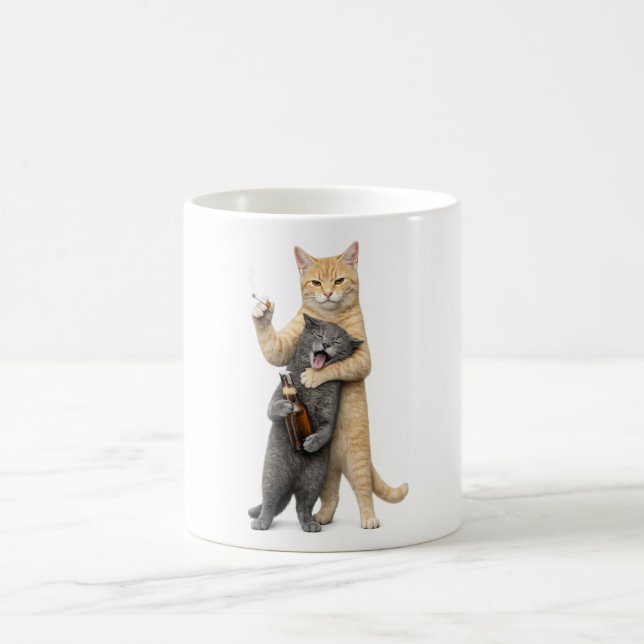 Dum Cool Rolig Katt Meme - Rökande Katt & Dricker Kaffemugg (Center)