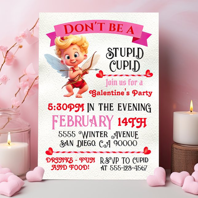 Dum Cupid Galentine Alla hjärtans dag-fest Inbjudningar (Skapare uppladdad)