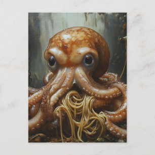 Dum Octopus som äter Spaghetti Vykort