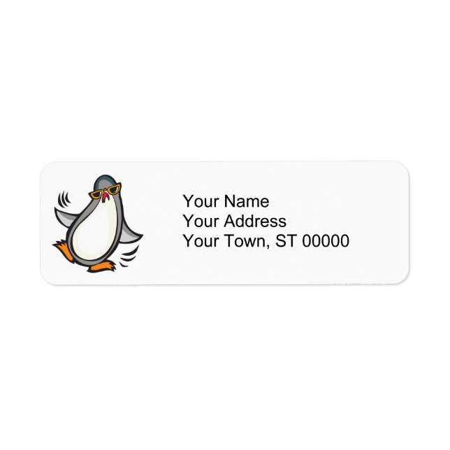dum penguin som dansar returadress etikett (Framsidan)