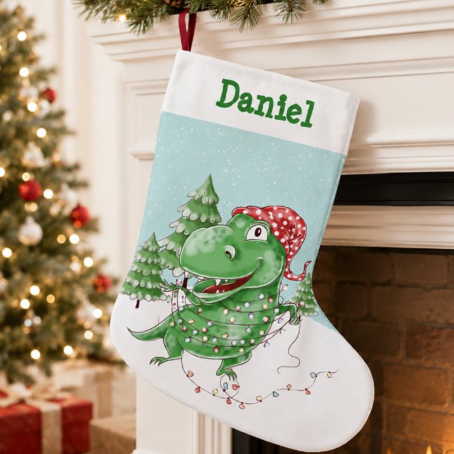 Dum T Rex-dinosaur med namn jul Liten Julstrumpa (Personalized Dinosaur Christmas Stocking)