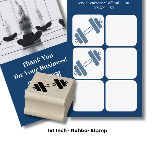 Dumbbell-ikon - 1-tums fyrkant - Fitness Loyalty Stämpel (Dumbbell Icon – 1" Square - Fitness Loyalty Rubber Stamp)