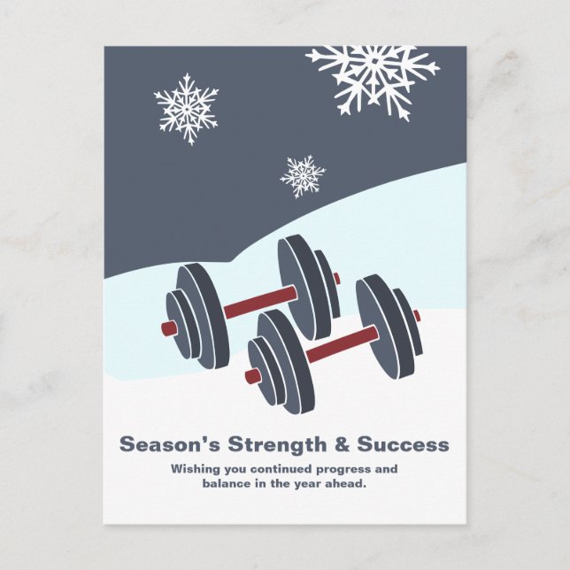 Dumbbell Season's Strength & Success Grey White Vykort (Framsida)