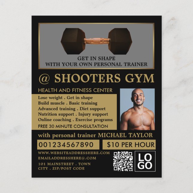 Dumbbell Weight, Personal Trainer, Gym Advertising Flygblad (Framsidan)