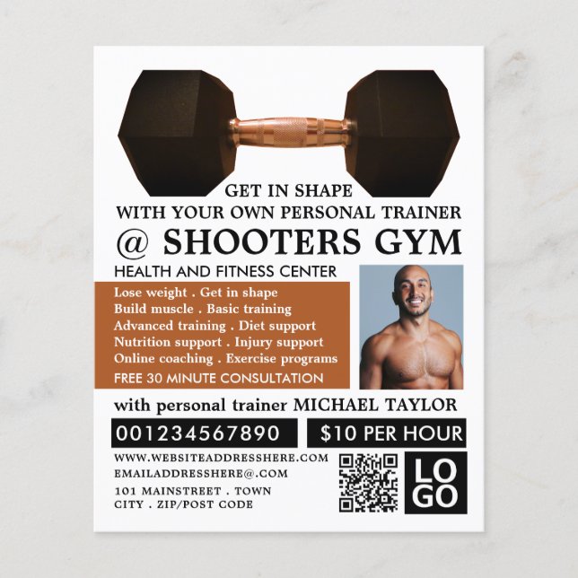 Dumbbell Weight, Personal Trainer, Gym Advertising Flygblad (Framsidan)