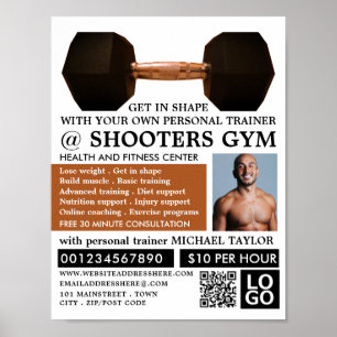 Dumbbell Weight, Personal Trainer, Gym Advertising Poster