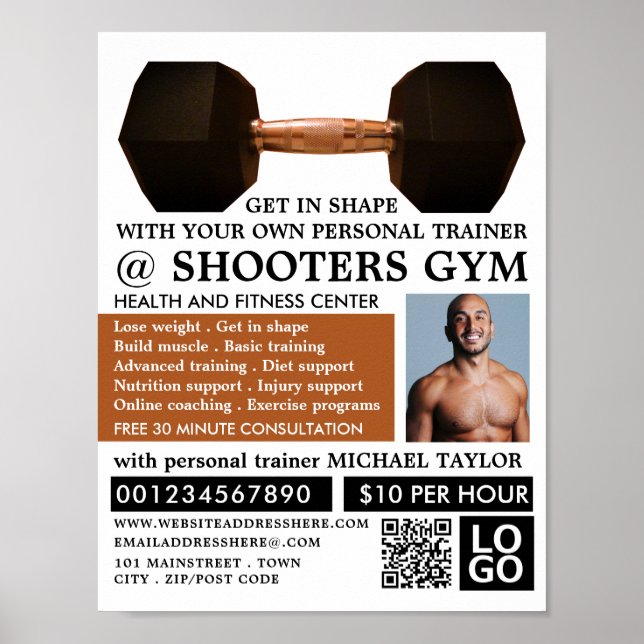 Dumbbell Weight, Personal Trainer, Gym Advertising Poster (Framsidan)