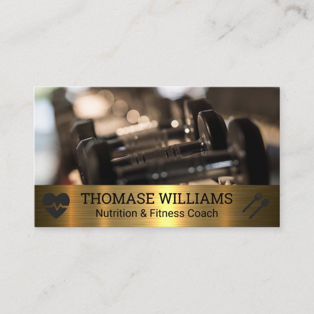 Dumbbells | Fitness | Metallisk Visitkort (Framsida)