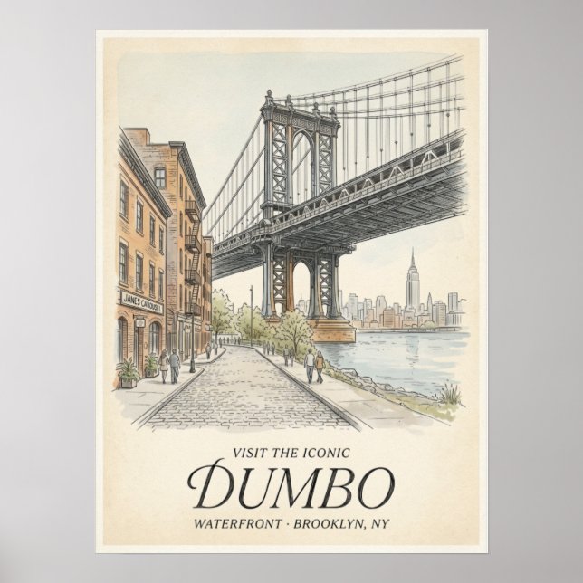 Dumbo Waterfront Sketch Brooklyn Poster (Framsidan)