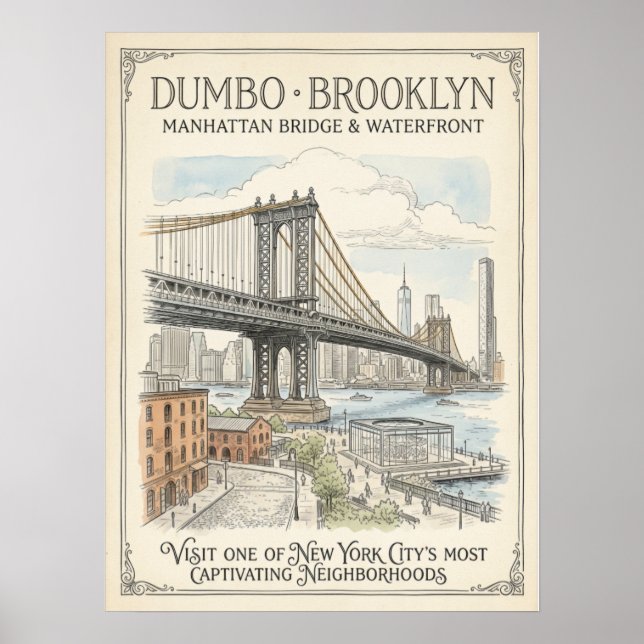 Dumbo Waterfront Sketch Brooklyn Poster (Framsidan)