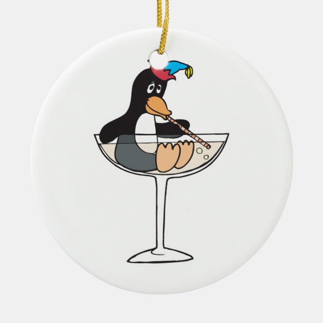 dumdrunkna pingvin julgransprydnad keramik (Framsidan)