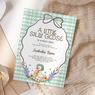 Dumma gås baby shower grön gingham neutral inbjudningar