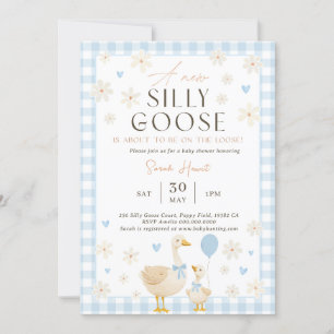 Dumma gås baby shower inbjudan pojke, Blå baby 