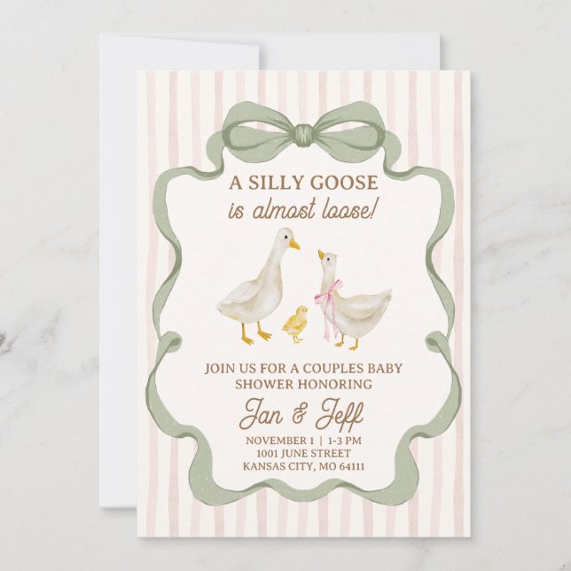 Dumma gås baby shower inbjudan rosa rand (Framsida)