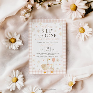 Dumma gås baby shower inbjuder flicka. Rosa Gingha Inbjudningar