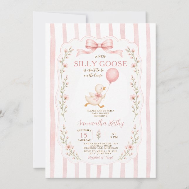 Dumma gås baby shower randig inbjudan (Framsida)