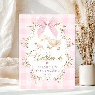Dumma gås Babyflicka Shower Rosa Gingham Välkommen Poster