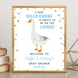 Dumma Gås Blå Akvarell Baby Shower Välkomstskylt Poster