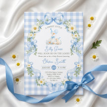 Dumma gås blå båge pojke baby shower inbjudan