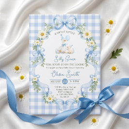 Dumma gås blå båge pojke baby shower inbjudan