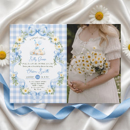 Dumma gås blå båge pojke baby shower inbjudan