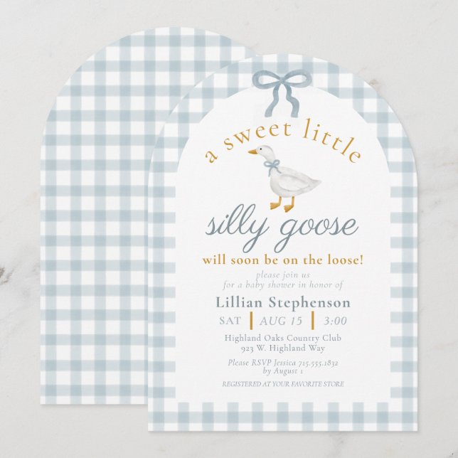Dumma gås blå bandanka Baby Shower-båge Inbjudningar (Fram/baksida)