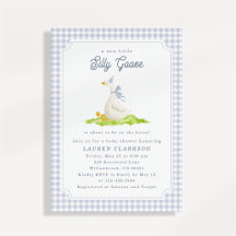 Dumma gås blå Gingham Baby Shower-inbjudan