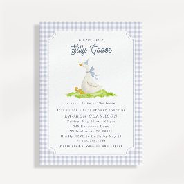 Dumma gås blå Gingham Baby Shower-inbjudan Inbjudningar