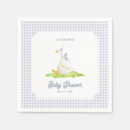 Dumma gås blå gingham baby shower servetter