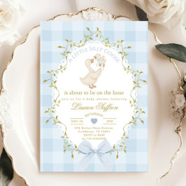Dumma gås blå gingham babypojke shower inbjudningar