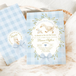Dumma gås blå gingham babypojke shower inbjudningar