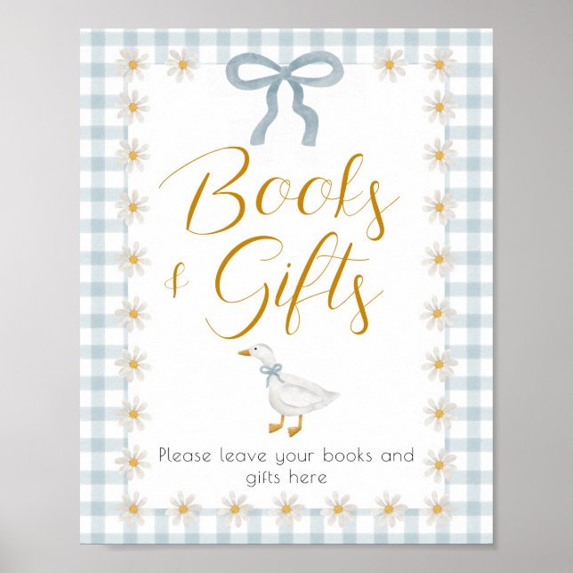 Dumma gås blå gingham-barnkalaspresentbord  poster (Framsidan)
