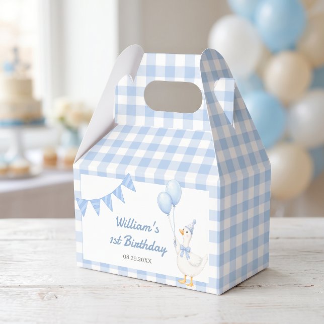 Dumma gås blå gingham pojkfödelsedagspresentlåda presentaskar (Skapare uppladdad)