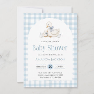 Dumma gås blå rutig anka baby shower inbjudningar