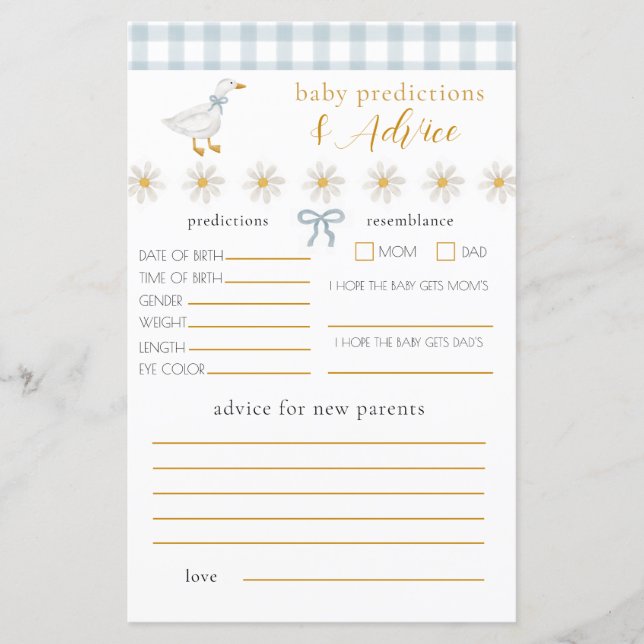 Dumma Gås Blå Rutig Baby Tips Förutsägelse (Framsida)