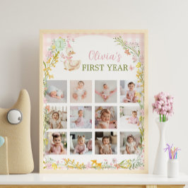 Dumma gås blommig flicka födelsedagsfoto milstolpe poster