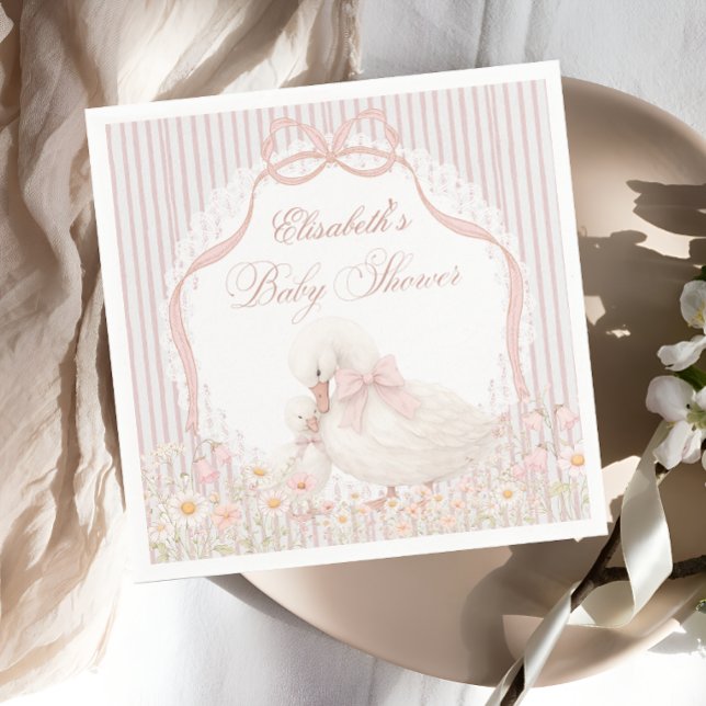 Dumma Gås Broderi Vildblomma Rosa Bebisbal Pappersservett (Skapare uppladdad)