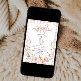Dumma Gås Flirtig Rosett Rosa Rutig Babyfirande Inbjudningar