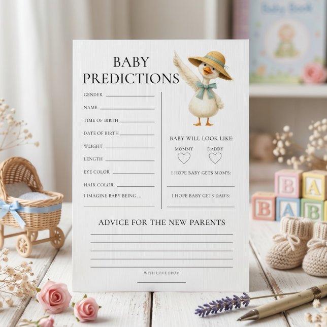 Dumma gås-förutsägelser Baby Shower Vit Kort (Skapare uppladdad)