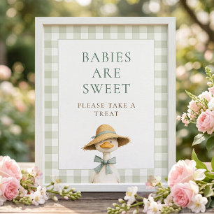 Dumma gås gingham ta present baby shower skylt