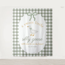 Dumma Gås Grön Gingham Baby Shower Bakgrund