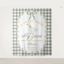 Dumma Gås Grön Gingham Baby Shower Bakgrund