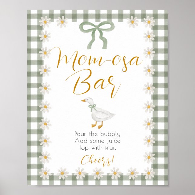 Dumma Gås Grön Gingham Mimosa Bar Baby Shower  Poster (Framsidan)