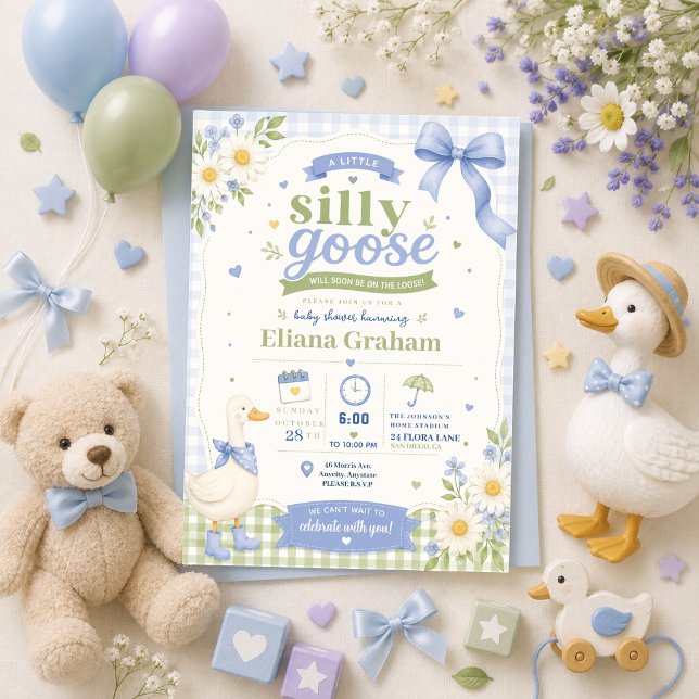 Dumma gås könsneutrala baby shower-blommor inbjudningar (Skapare uppladdad)