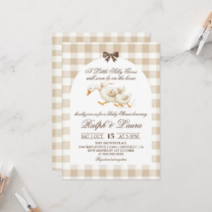 Dumma gås neutrala rutiga baby shower inbjudningar