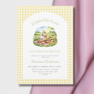 Dumma Gås Picknick Gul Gingham Bebis-fest Inbjudningar