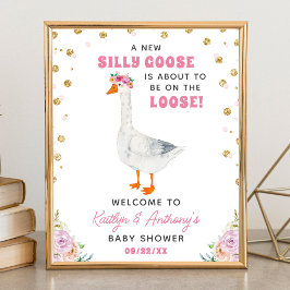 Dumma Gås Rosa Akvarell Baby Shower Välkommen Poster