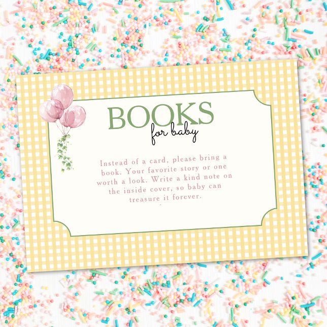 Dumma Gås Rosa Ballonger Rutiga Böcker för Bebis Tilläggskort (Silly Goose 1st Birthday Books for Baby Enclosure Card)