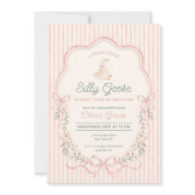 Dumma gås rosa blommig baby shower inbjudan